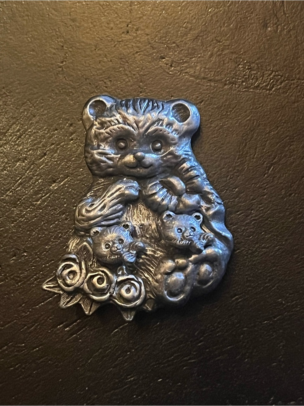 Vintage Torino Pewter Teddy Bear Brooch with Matching Stud Earrings
